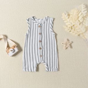 Infant vertical stripe sleeveless single-row button jumpsuit summer new factory direct sale four colors available
