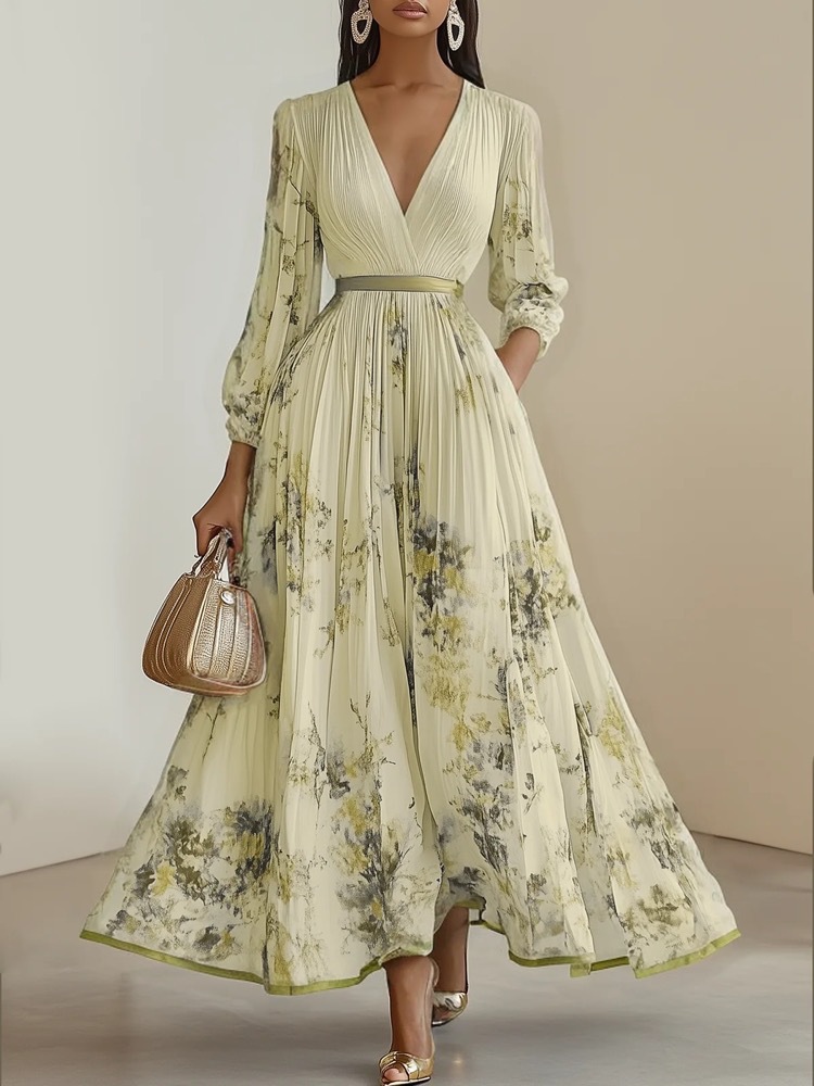 2025 European and American export women's clothing hot-selling long-sleeved printed short-sleeved resort dress, mid-length coat dress. - Image 9