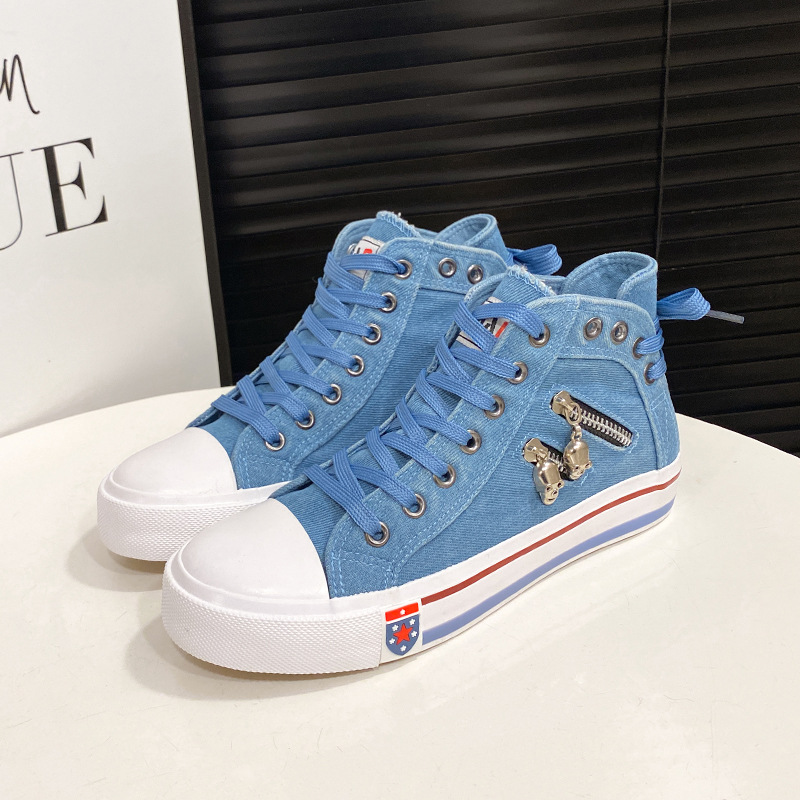Denim high-top canvas shoes for women Korean casual shoes 2024 spring and autumn new retro large size sneakers zipper - Image 6