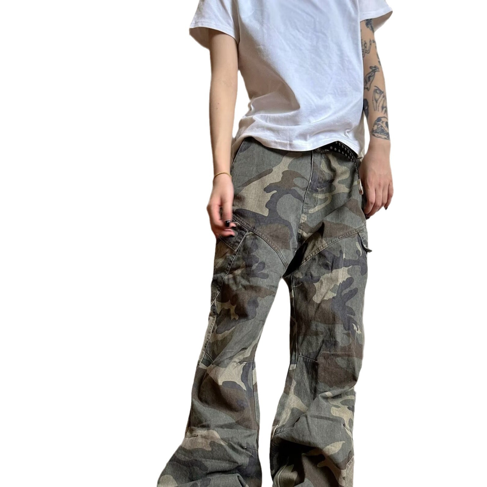 2024 Spring and Autumn Retro Camouflage Pocket Work Jeans Men's Fashion Brand ins Loose Wide Leg Pants Casual Trousers - Image 6