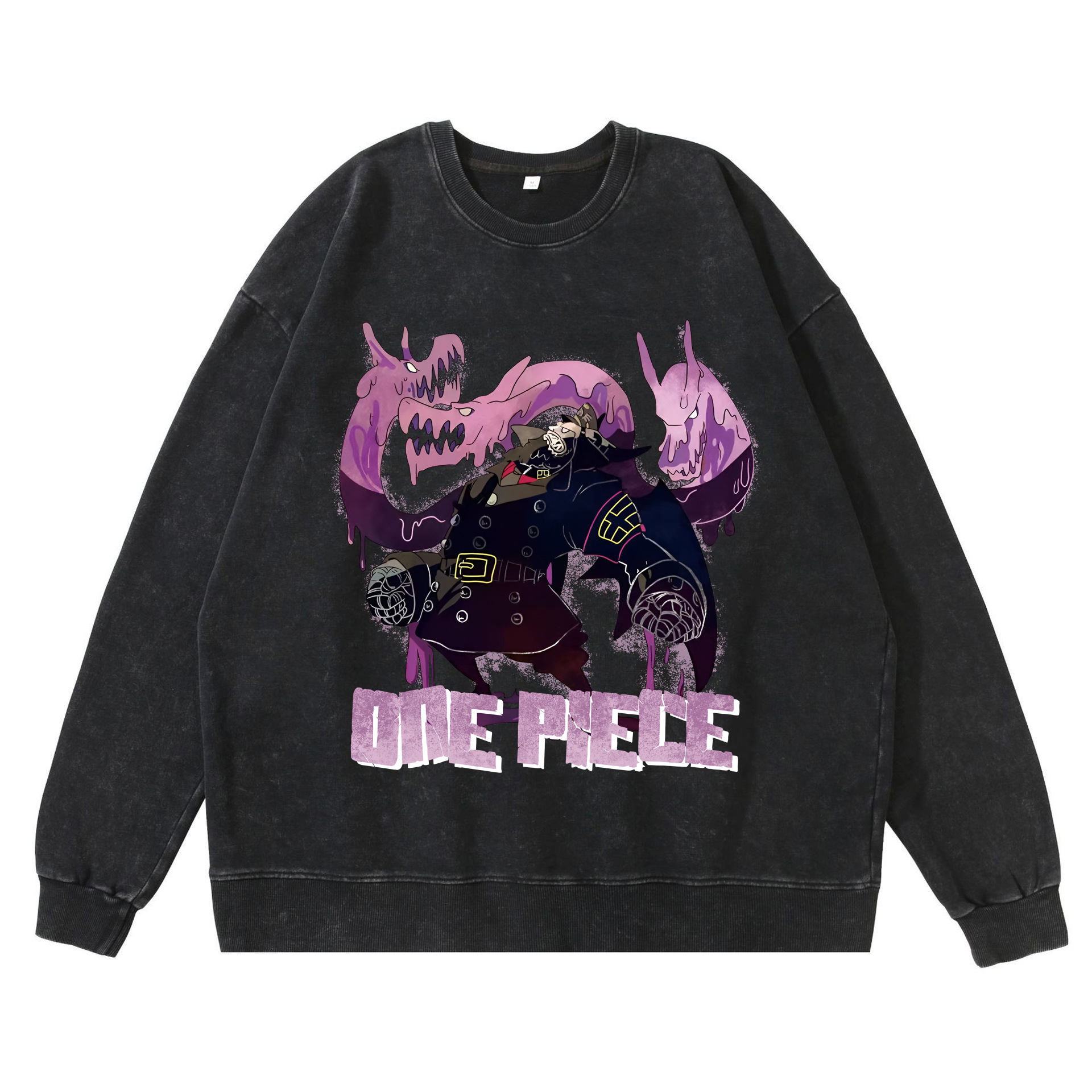 360g heavy washed retro sweatshirt street hip-hop anime American style pirate Luffy Zoro cotton autumn sweatshirt - Image 3