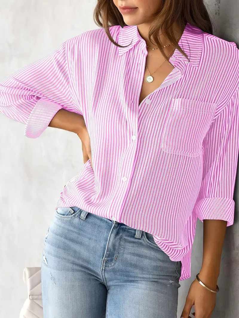 European and American export women's clothing 2025 spring Amazon striped cardigan top loose casual long-sleeved shirt women's fashion - Image 8
