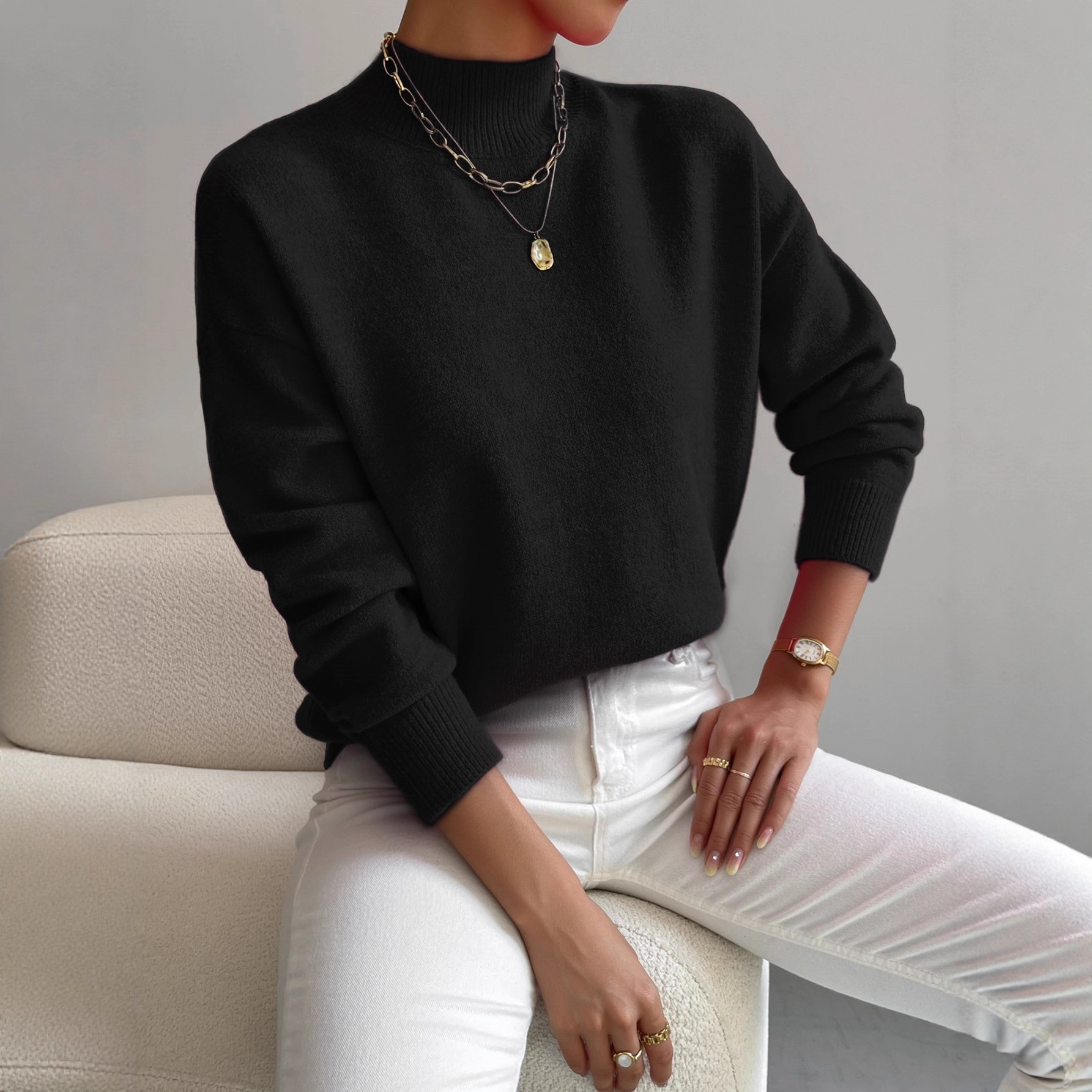 Cross-border autumn and winter turtleneck pullover long-sleeved sweater Amazon foreign trade women's fashion solid color loose knitted top - Image 4