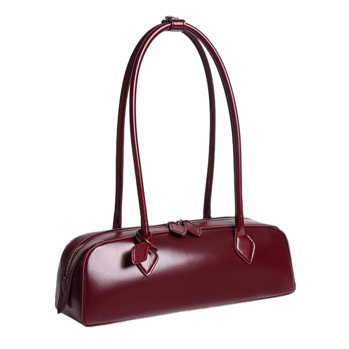 2026 New Korean Style Niche Design Shoulder Bag, Large Capacity Genuine Leather Underarm Bag, Long Red Baguette Bag - Image 5