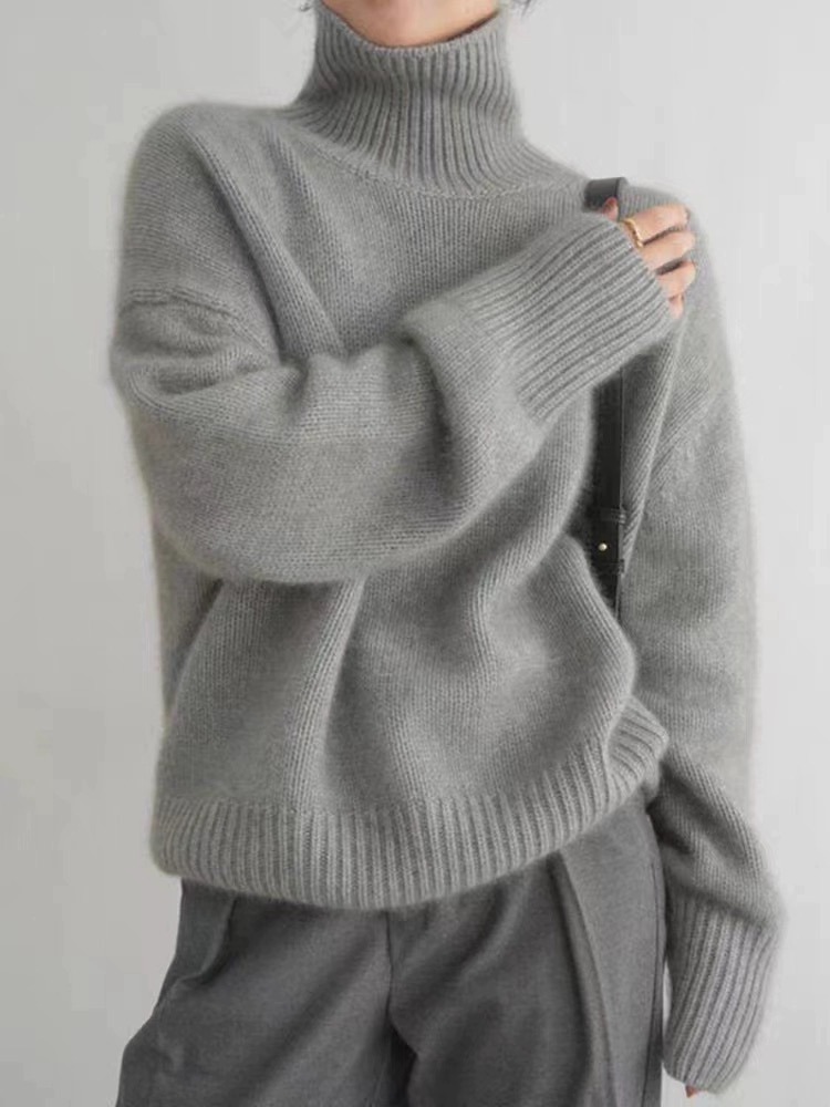 Customizable European and American cross-border high-neck sweater, 2026 autumn and winter loose-fitting versatile knit pullover style women's base layer. - Image 6