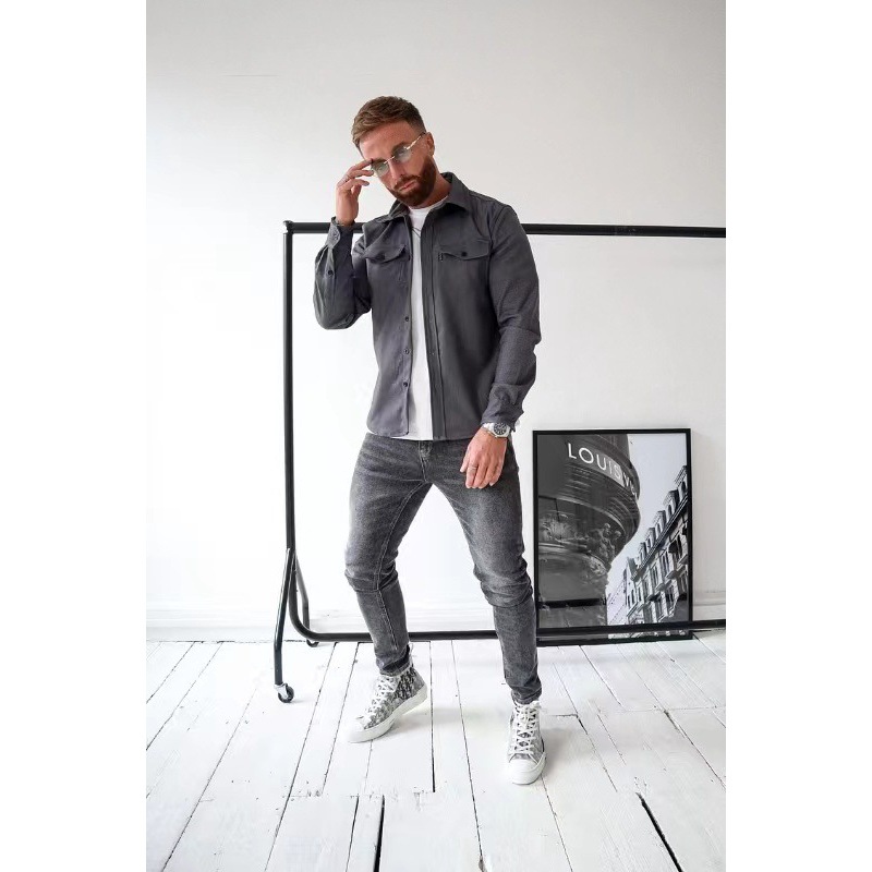 2024 European and American cross-border foreign trade Amazon autumn and winter new European and American men's clothing youth casual men's shirt spot grinding - Image 6