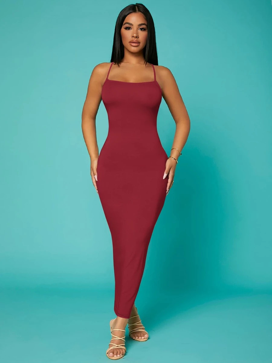 Amazon Independent Station European and American cross-border sexy solid color back cross suspender women's dress - Image 8