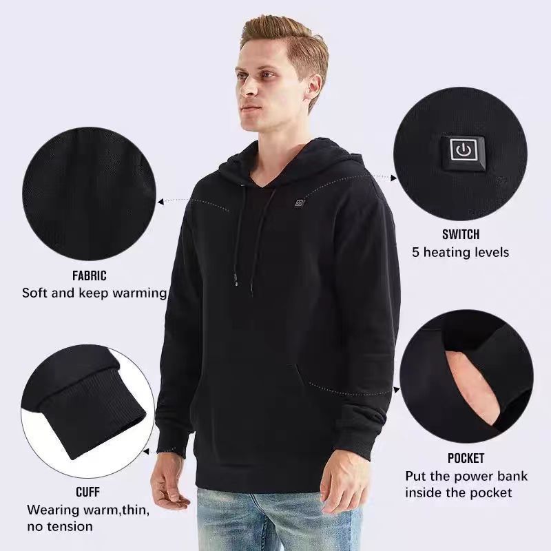 European and American cross-border Amazon independent station USB heating sweatshirt electric heating warm hooded sweatshirt casual men and women's clothing - Image 3