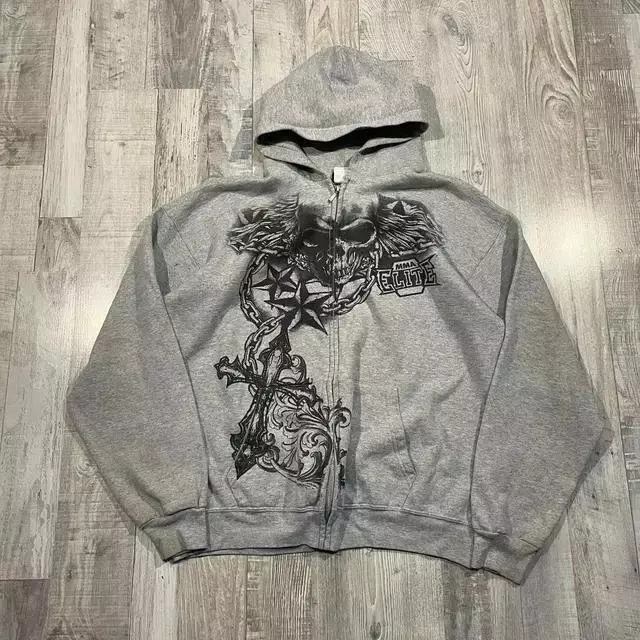 Y2K skeleton zip-up hoodie, 90s retro graphic print zip-up top, sweatshirt, sweatshirt, men's and women's. - Image 13