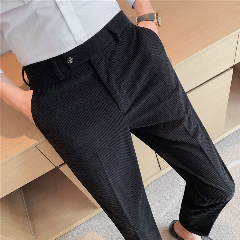 2023 Men's Casual Long Trousers, Autumn/Winter Thickened Corduroy Suit Trousers, Slim Fit, Korean Style Trendy Suit Trousers - Image 2