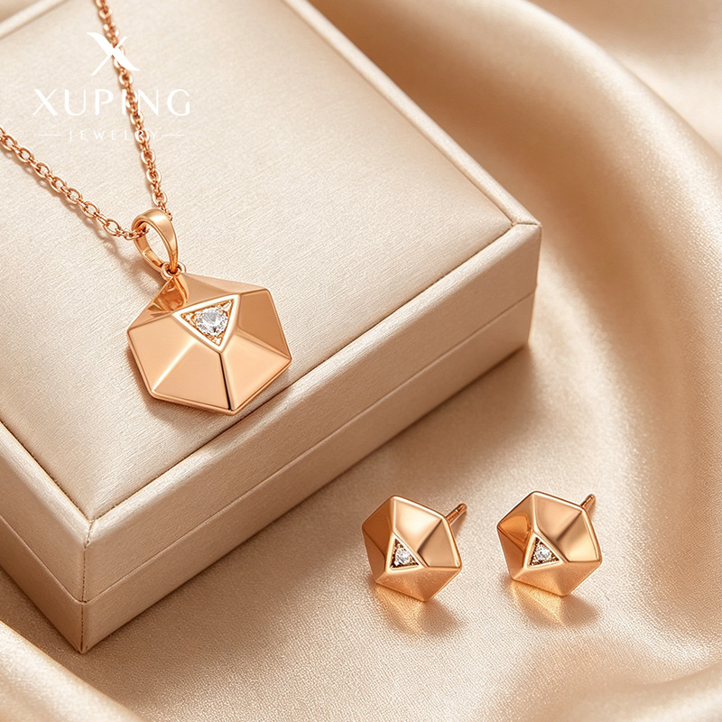Xuping Fashionable Simple Retro Style Earrings Pendant Jewelry Set, Copper Alloy Geometric Polygon Jewelry Wholesale for Women