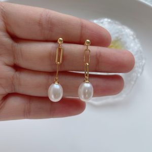 Retro simple chain pearl earrings sterling silver female design 2023 new trendy earrings wholesale
