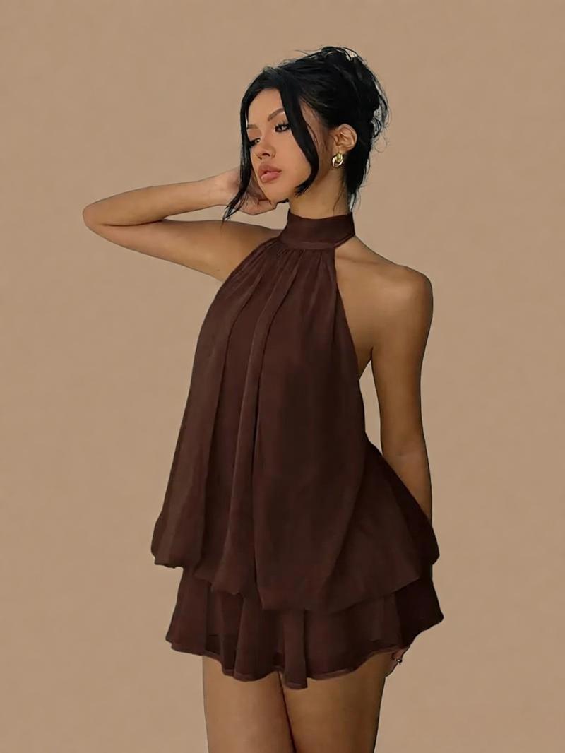 European and American cross-border Sanya resort dress, beach dress, chiffon halter neck tea break short skirt, 2025 autumn sexy hot girl dress - Image 7