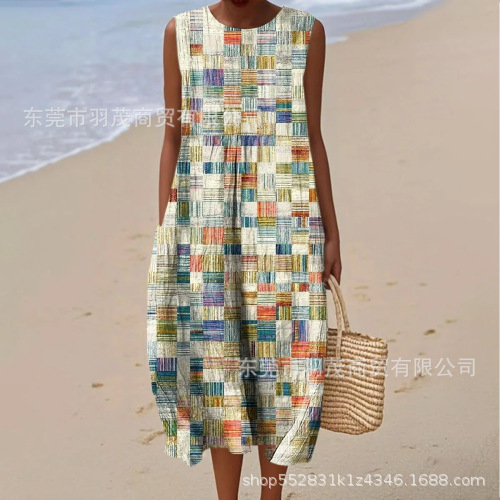 2025 European and American spring and summer new sleeveless casual printed temperament long skirt dress slim small fresh casual skirt - Image 39