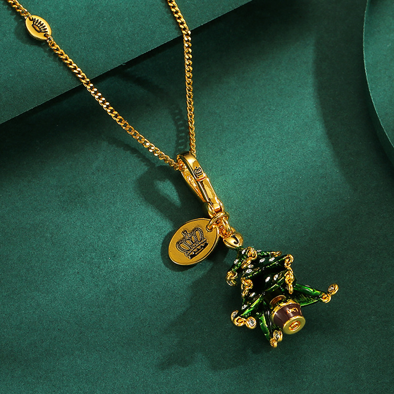Qingdao Cross-border Trade Jewelry Enamel Glaze Diamond-set Green Christmas Tree Bell Pendant Christmas Ornament Necklace - Image 5