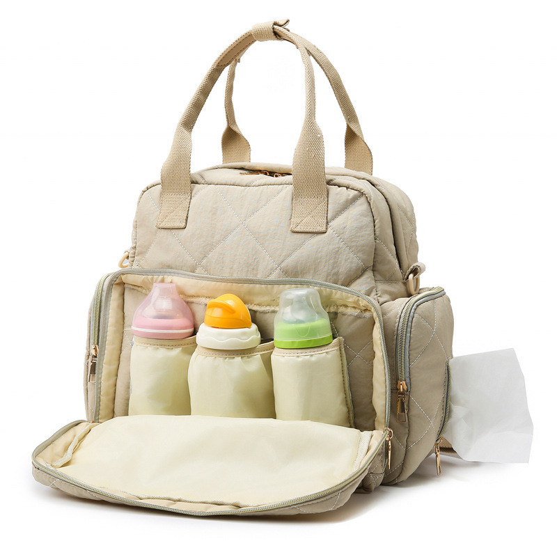 Mommy bag new clothing fabric large rhombus multifunctional mother and baby bag for going out with diaper pad large capacity mommy bag - Image 3