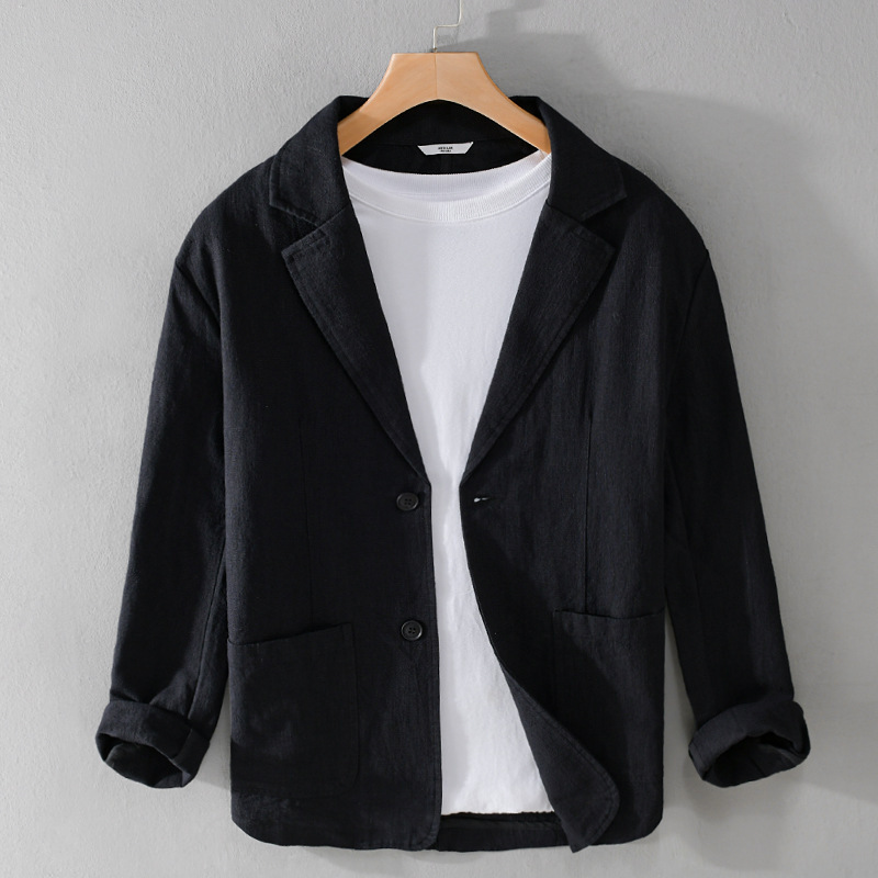Spring and autumn men's striped short-sleeved casual suit linen loose youth handsome popular simple suit Y803 - Image 6
