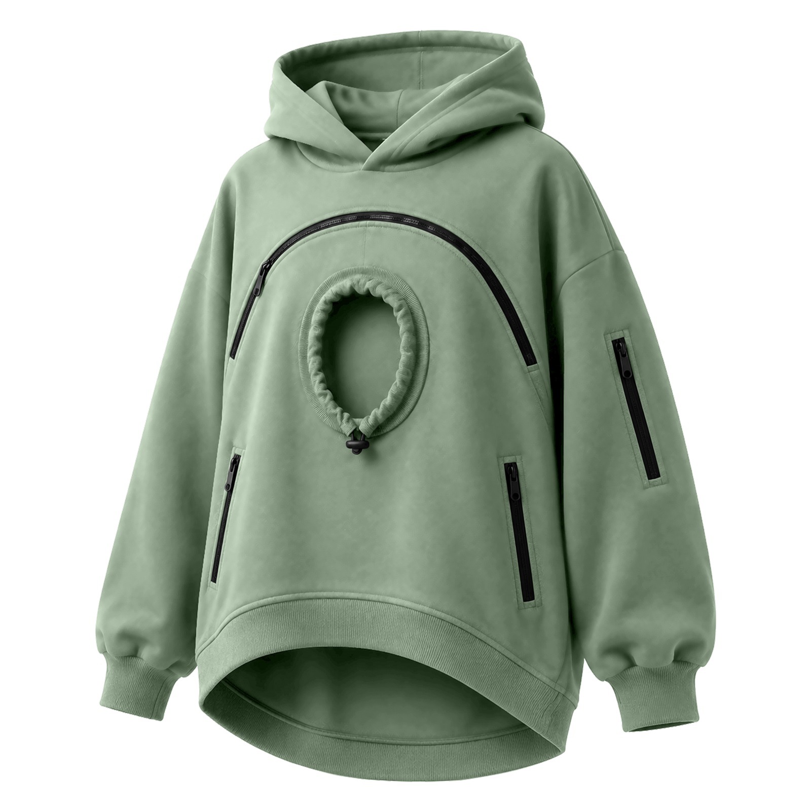 Cross-border women's hooded sweatshirt with pet cat pocket, casual style, long-sleeved hooded fleece-lined top with zipper. - Image 8