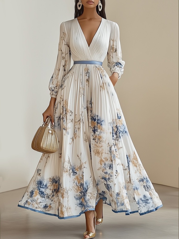 2025 European and American export women's clothing hot-selling long-sleeved printed short-sleeved resort dress, mid-length coat dress. - Image 7