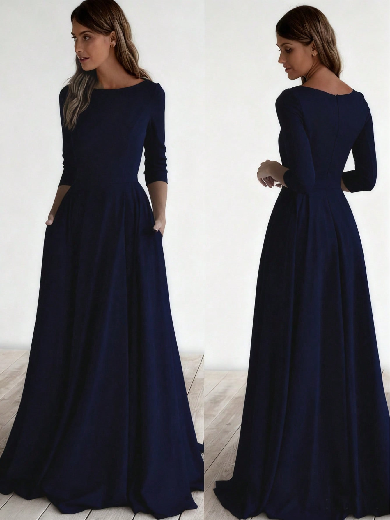 2025 New Simple Long-Sleeved Bridal Travel Photography Long Light Wedding Dress White Round Neck Long Dress Popular Multi-Color Dress - Image 8