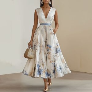 In stock, fashionable and sexy printed sleeveless maxi dress for cross-border e-commerce in Europe and America, sold on Amazon independent websites.