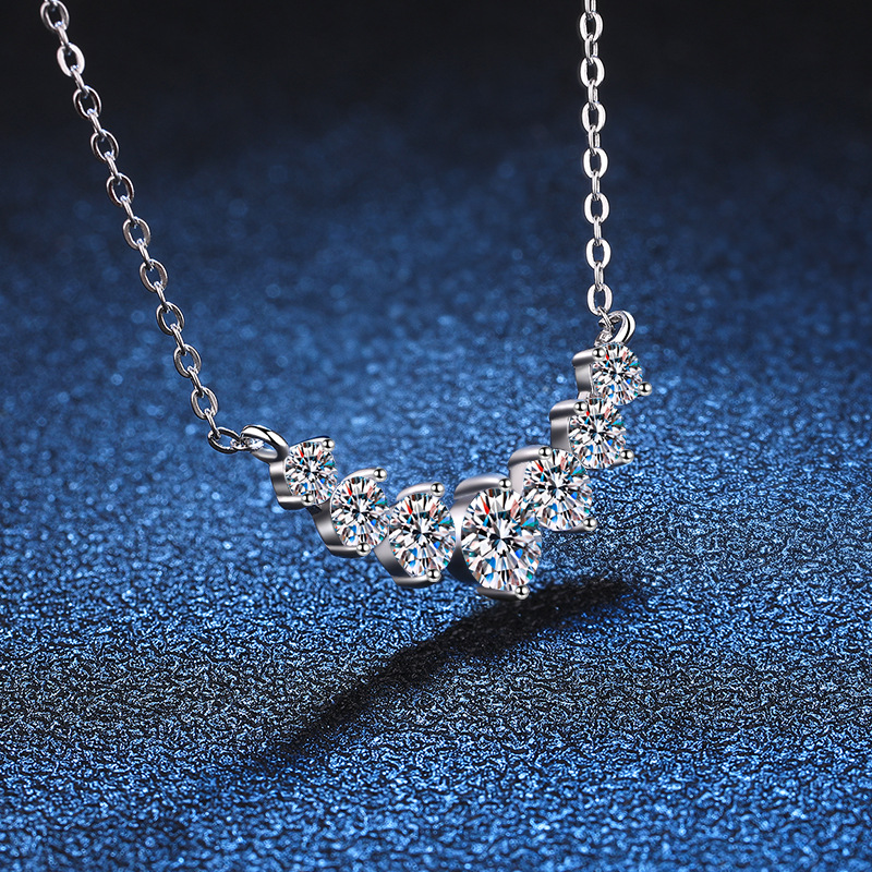 S925 sterling silver pendant for women, plated with Pt950, featuring a 1.7-carat D-color moissanite design inspired by the Seven Princesses necklace, in a traditional Chinese style. - Image 3