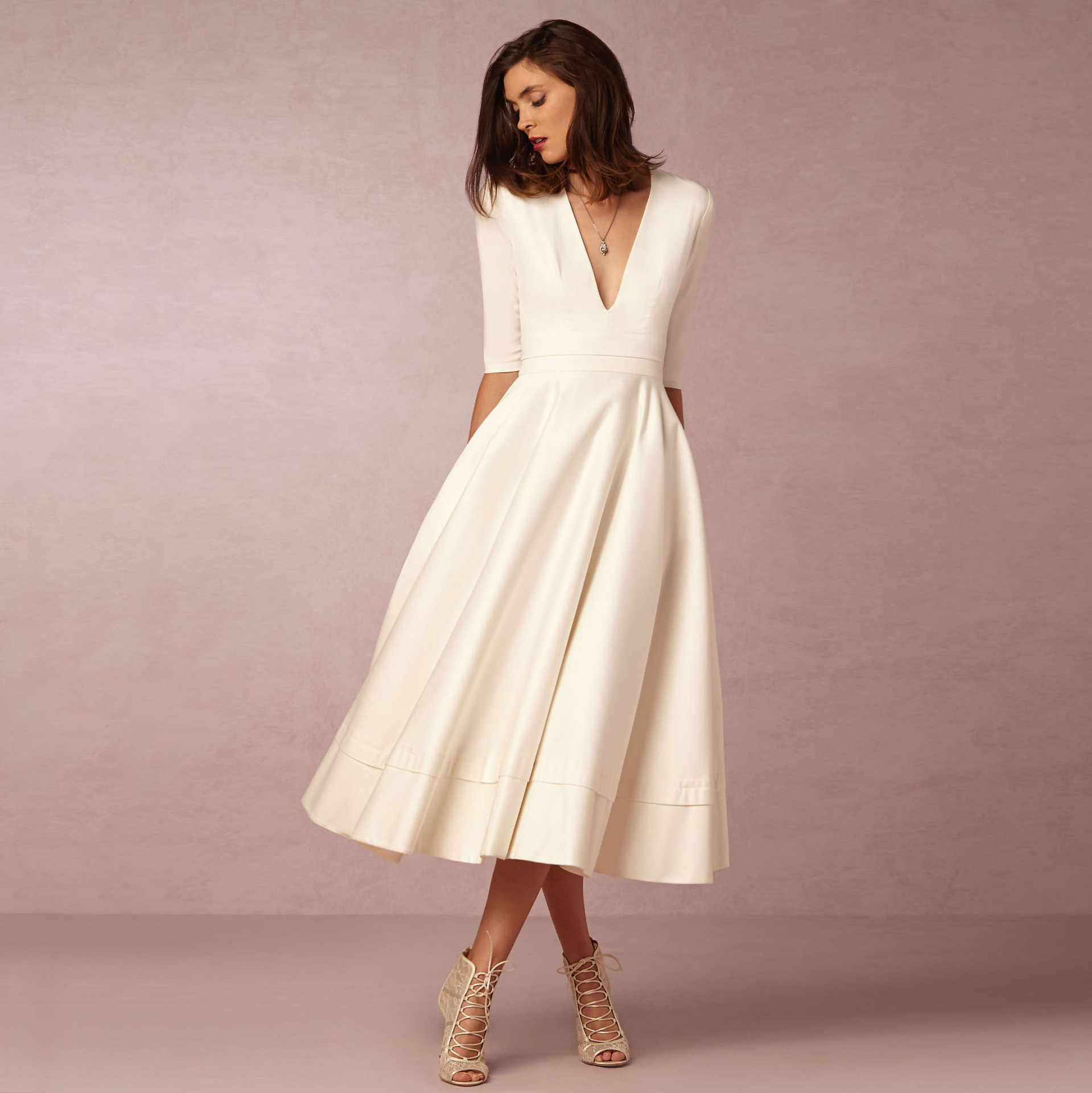 2023 new European and American foreign trade women's evening dress Amazon hot style sexy deep V mid-sleeve swing dress - Image 6