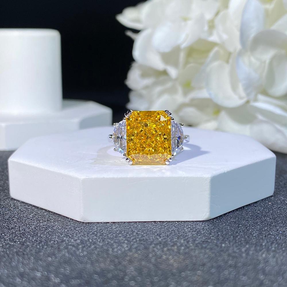 S925 Sterling Silver Ring for Women, 10x12 High Carbon Diamond Ice Flower Cut Ring, Fashionable and Versatile Colored Gemstone, European and American Cross-border Wholesale