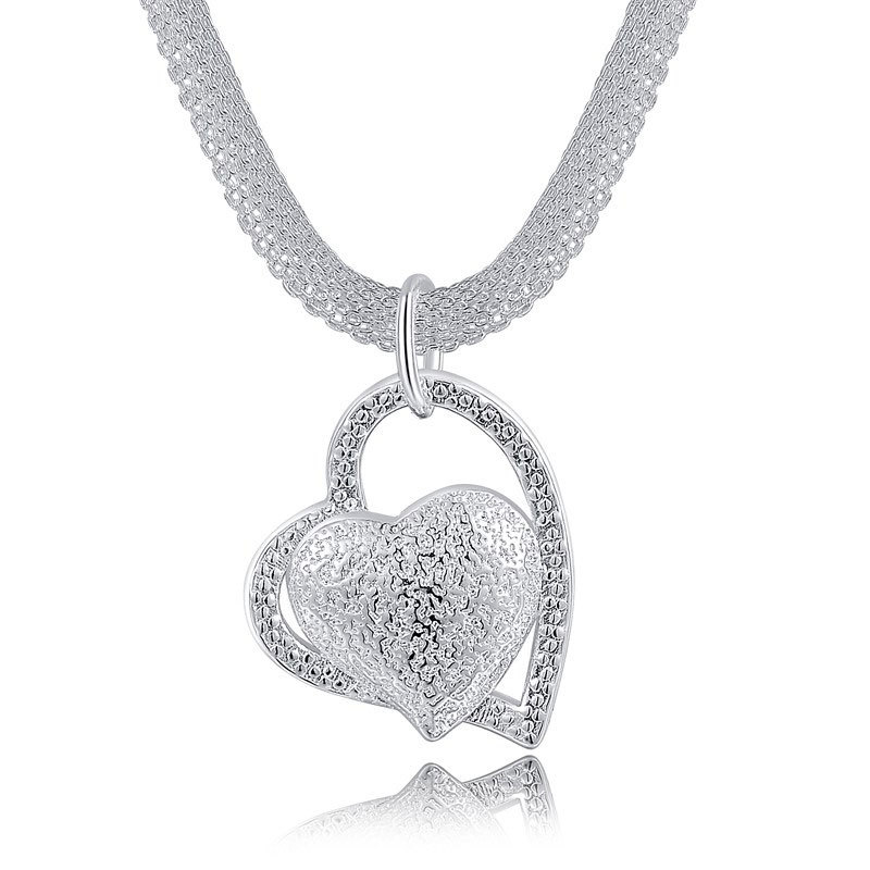 Hot-selling export-quality exquisite jewelry: Fashionable and trendy silver-plated textured heart pendant necklace for women with delicate chain and snake chain. - Image 3