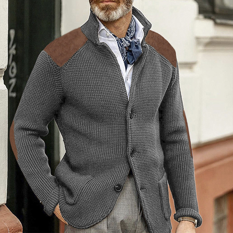 2025 Autumn/Winter New Slim Fit Cardigan with Lapel Collar, Long Sleeve, Knitted Outerwear, Cross-border European and American Plus Size Men's Sweater - Image 3