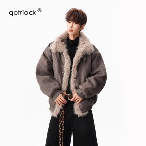 Men's Hooded Cotton-Padded Jacket with Fur Collar
