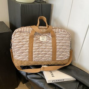 Fashion striped spring mommy bag for traveling, high-value hand-held mother and baby bag, large-capacity single-shoulder mommy bag