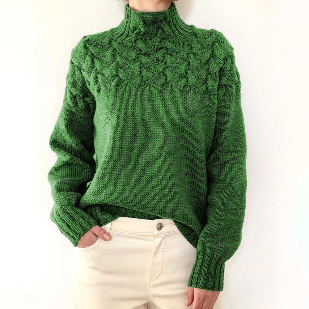 2026 Amazon Cross-Border New Women's Clothing Independent Site eBay Fashion Cable Braid Details High Neck Long Sleeve Sweater - Image 14