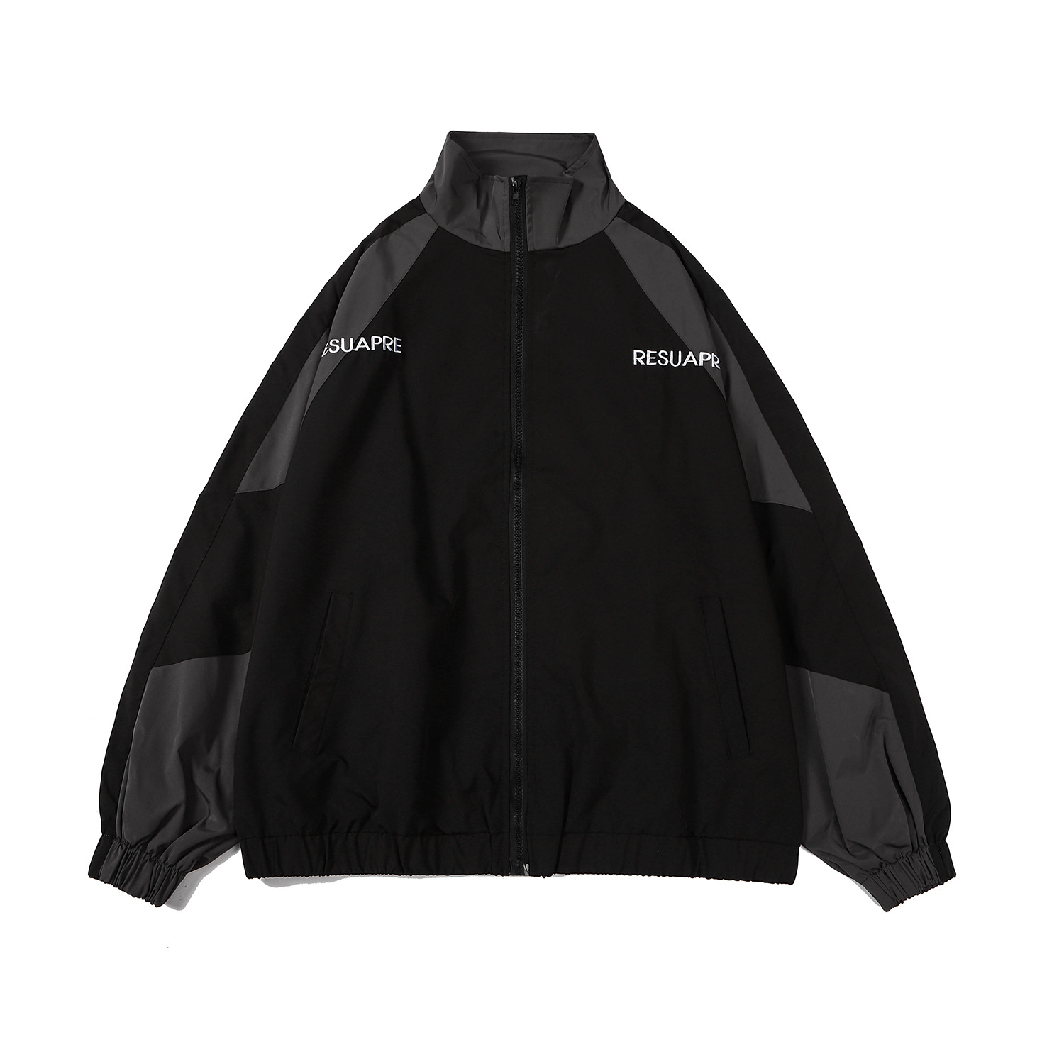 2022 autumn and winter Japanese retro color contrast stitching stand collar jacket men's trendy brand loose college style casual jacket for couples - Image 2