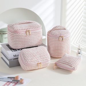 Corduroy four-piece velvet hand-held cosmetic bag large-capacity cylindrical storage bag single-sided velvet portable storage bag