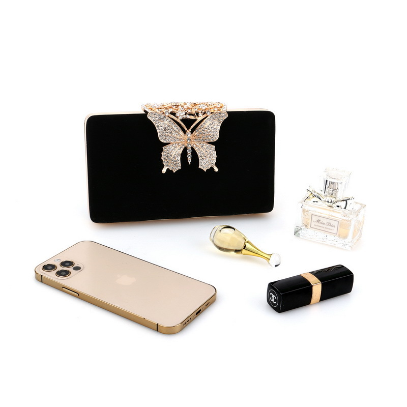 Cross-border hot-selling diamond-studded evening bag bow high-end ladies velvet banquet bag evening dress clutch bag - Image 4