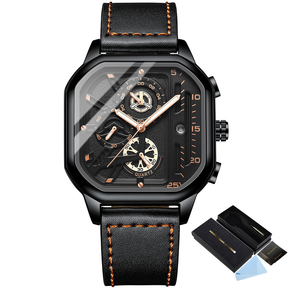 2022 New Black Warrior Square Men's Watch Authentic Student Light Luxury Non-Mechanical Quartz Watch Cross-Border Live Broadcast - Image 3
