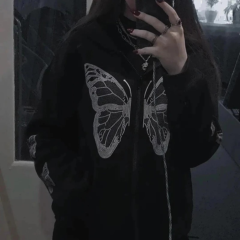 2022 foreign trade cross-border new style European and American ins women's clothing autumn and winter Y2K butterfly print loose hoodie sweatshirt - Image 5