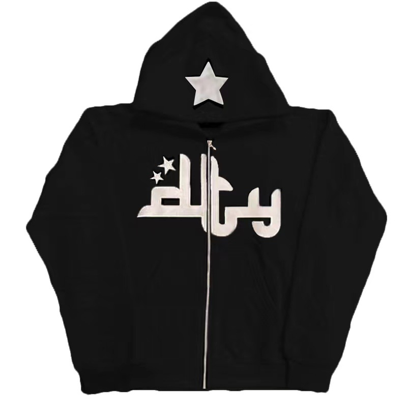 Autumn and winter European and American trendy printed sweater female cardigan high street casual hip-hop metal zipper jacket male-1123