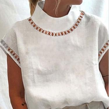 Amazon wish AliExpress 2022 new European and American women's pullover solid color lace slim stand collar shirt