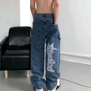 American retro vibe national trend high street pants ins trendy brand European and American hiphop street jeans men's design