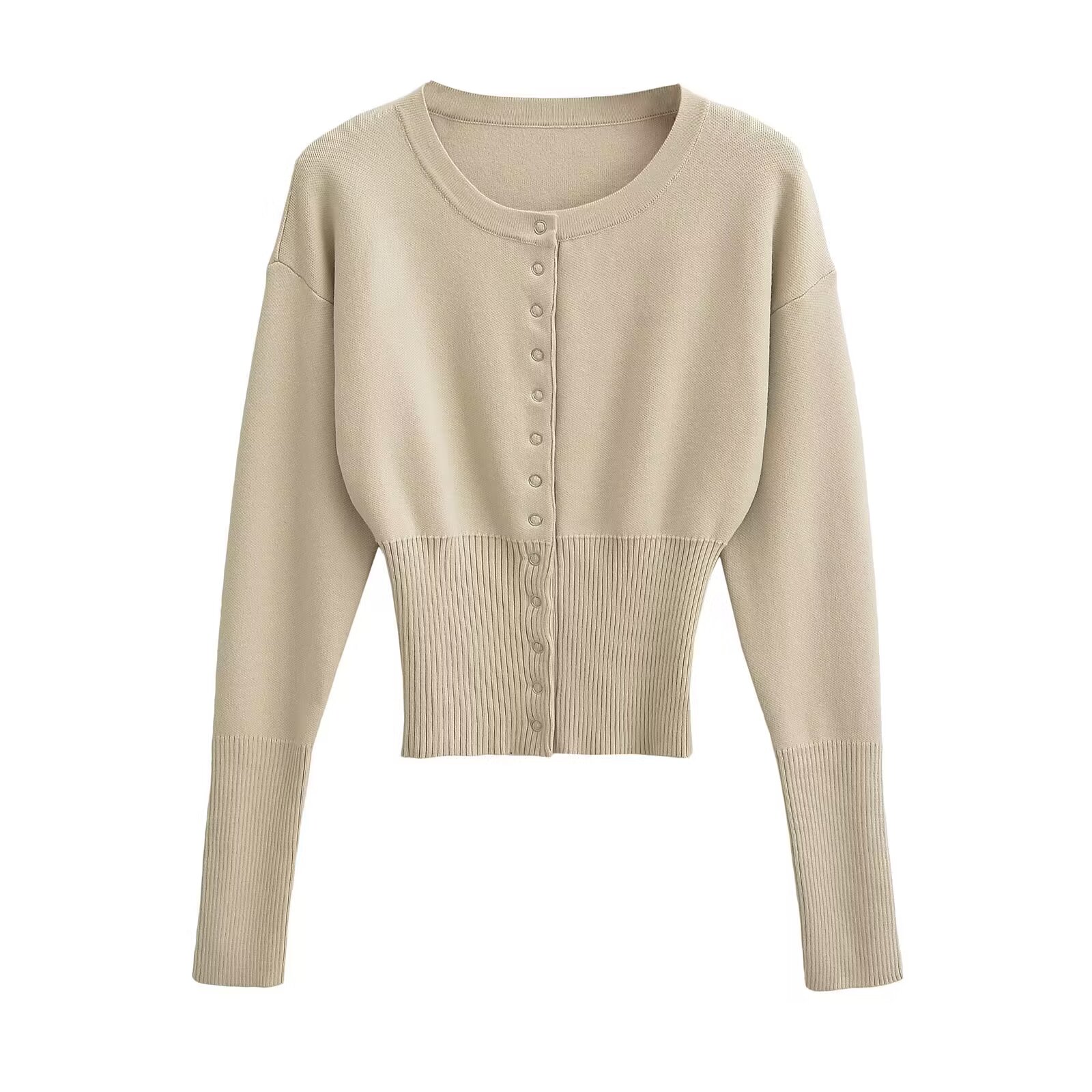 European and American high waist women's round neck single breasted knitted sweater female niche design short top with thin sweater trend - Image 8