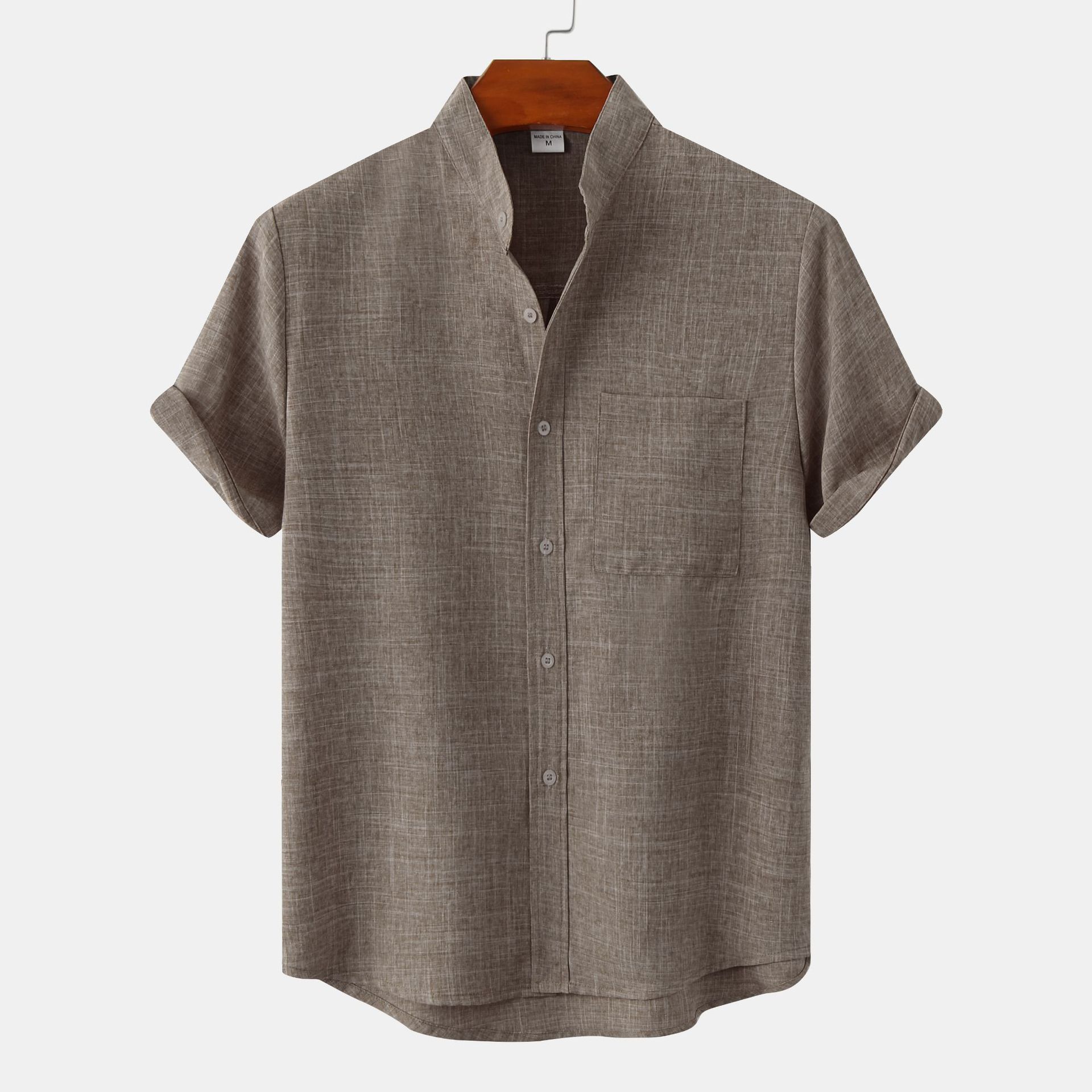 2024 Summer New Men's Wish Amazon AliExpress Hot Selling Source Short Sleeve Solid Color Cotton and Linen Men's Shirt - Image 6