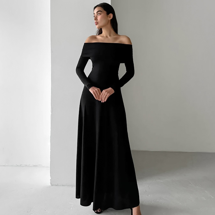 French-style sexy off-shoulder fitted dress, 2024 autumn/winter new style, niche off-shoulder simple evening gown for women. - Image 8