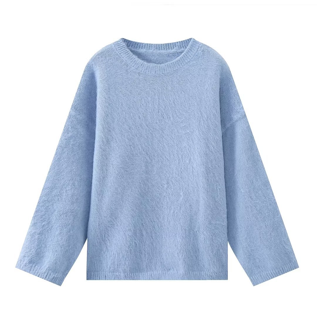Cross-border Amazon European and American clothing 2023 autumn and winter new loose casual striped long sleeves contrasting round neck M6282 - Image 4