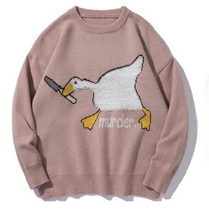 Couple wear sweater men and women lazy wind autumn and winter cartoon white swan sweater students loose clothes outside the tide - Image 4