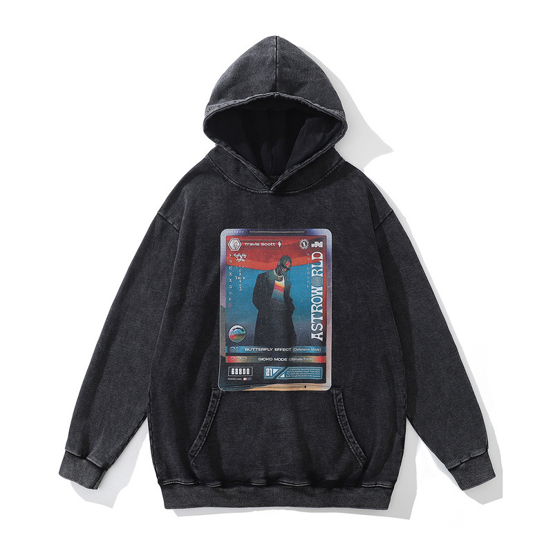 TKPA American hip-hop portrait printed washed hooded sweatshirt for men and women retro trendy brand old loose and versatile jacket - Image 2