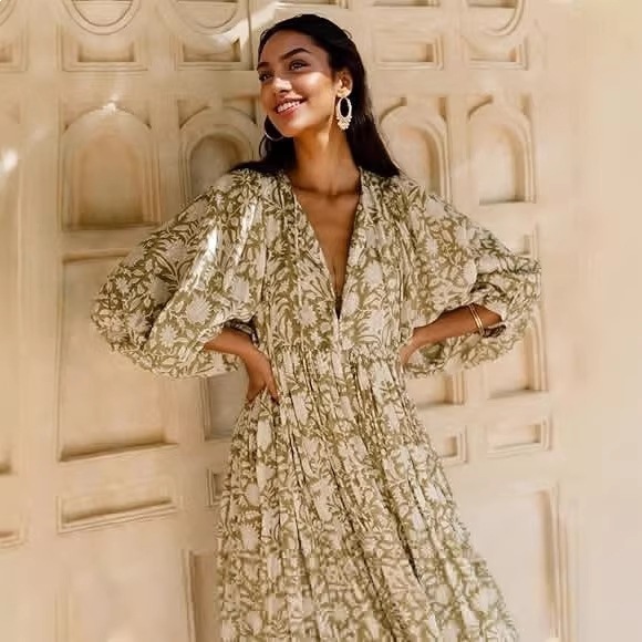 Amazon AliExpress cross-border best-selling personalized artistic European and American style rayon floral print dress