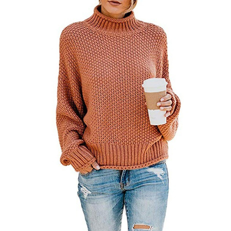Turtleneck sweater women autumn and winter Amazon knitted sweater loose solid color large size OL commuting cross-border women's clothing - Image 5