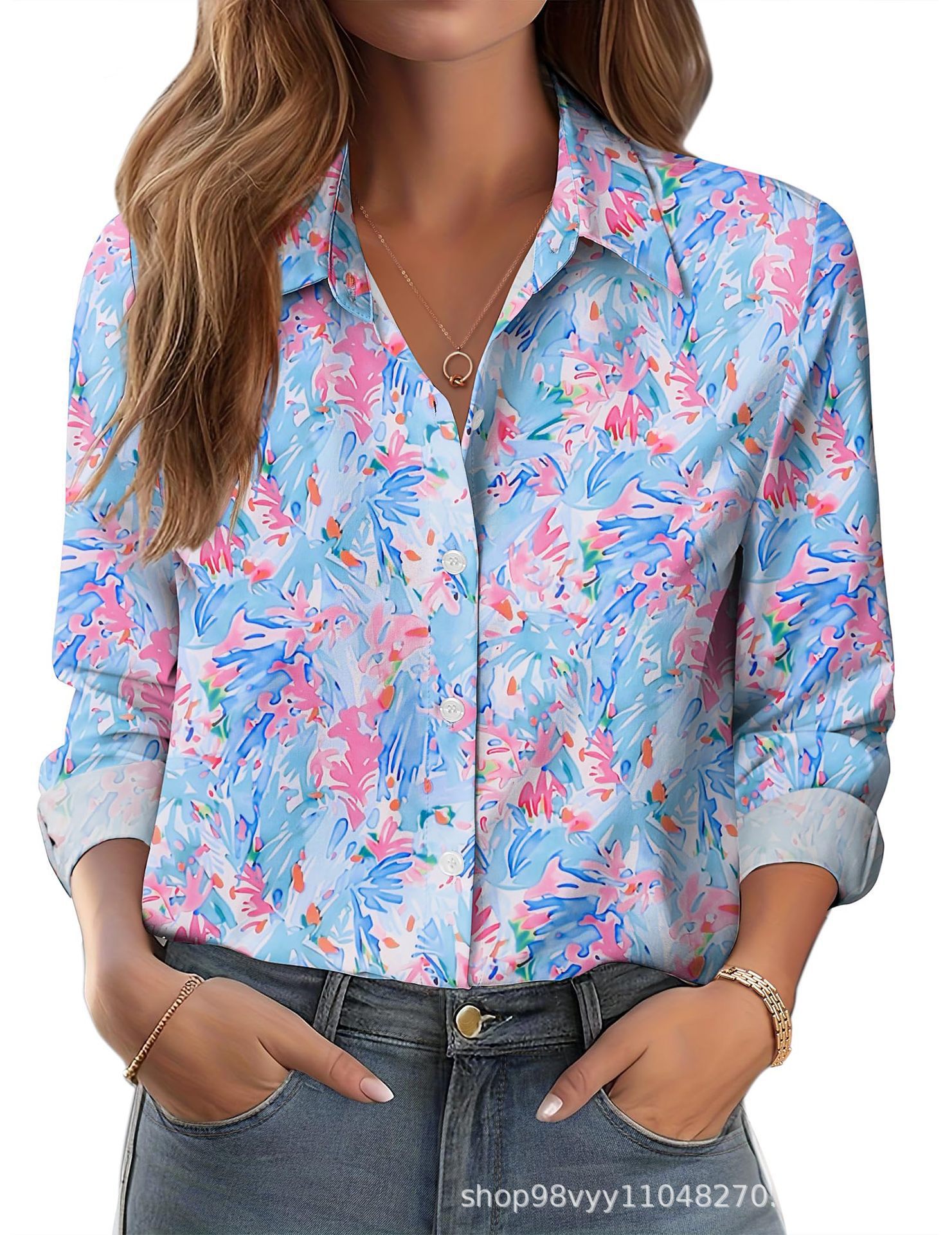 Women's 3D Printed Floral Loose-fitting Shirt, European and American Style, for Cross-border E-commerce AliExpress Independent Website - Image 22